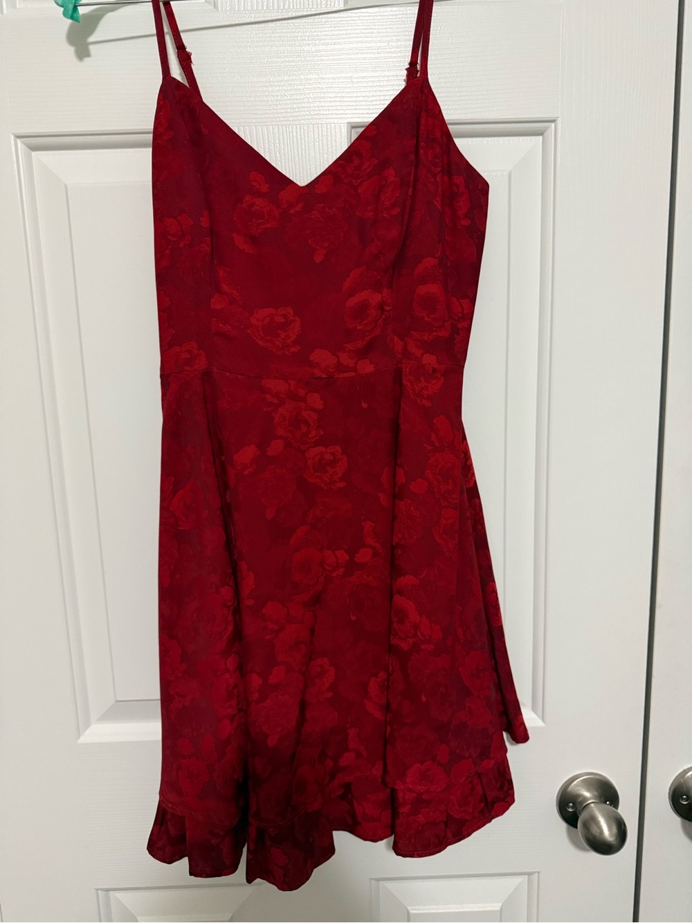 Lulu's Red Floral Jacquard Spaghetti Strap Mini Dress